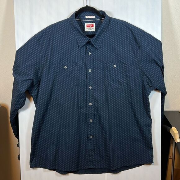 Wrangler Flex For Comfort Blue Button Front Long Sleeve - Picture 1 of 6